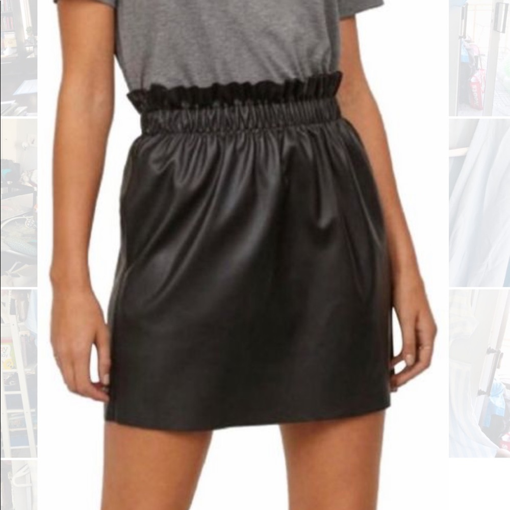 Faux patent leather paper bag skirt with pockets